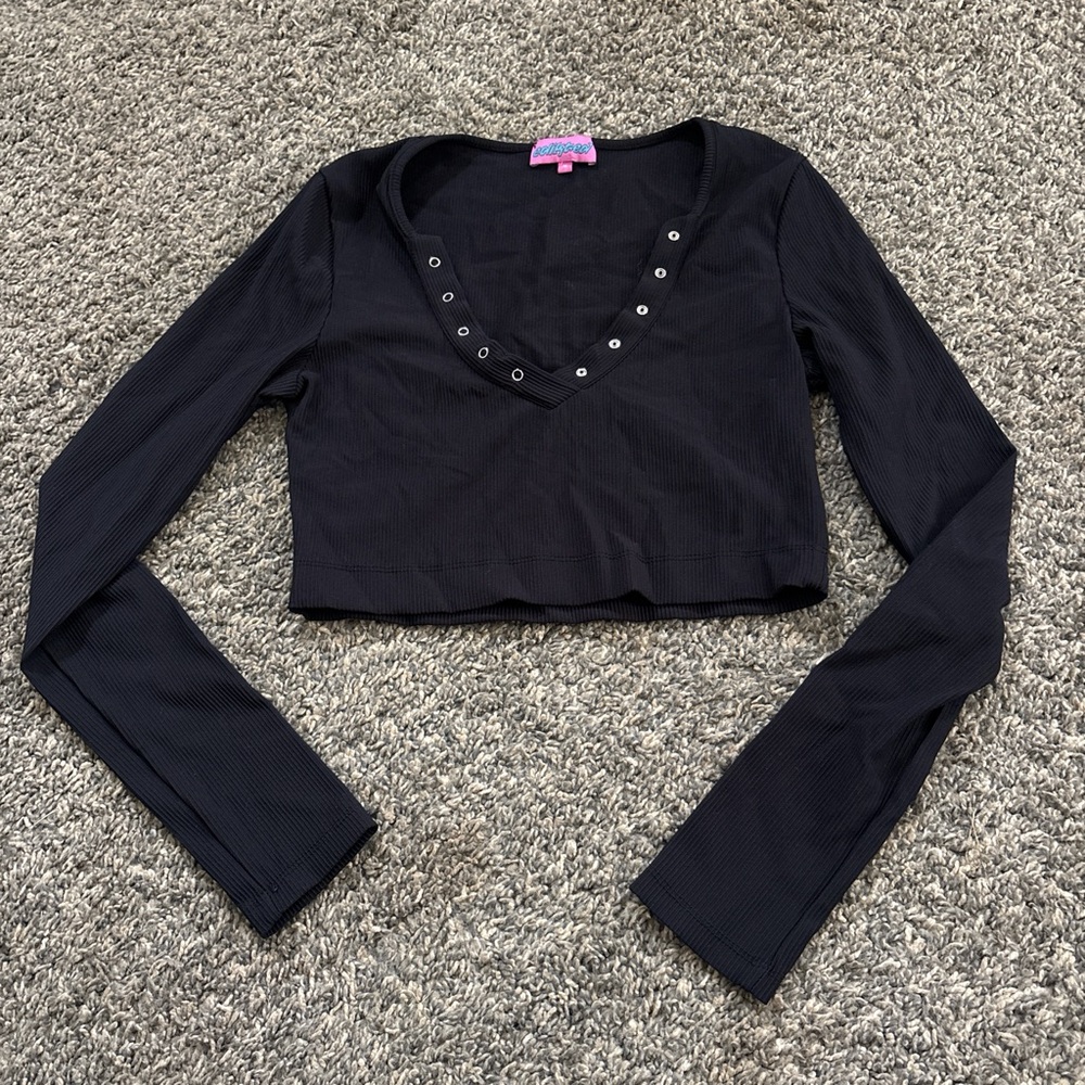 Edikted Black Eyelet Long Sleeve Crop Top